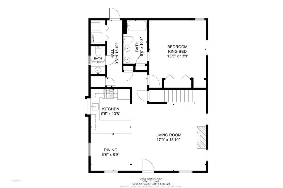 This image offers a wide-angle perspective that captures the bedroom, living room, kitchen, and dining area in a single frame. It conveys how the private home is designed for comfort, gathering, and relaxation, yet with open sightlines that suggest easy movement from interior to exterior and communal areas.