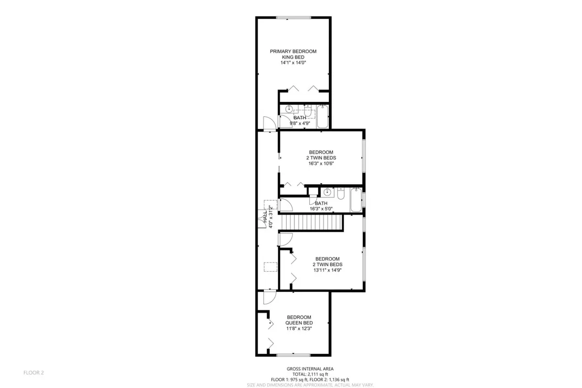 This image offers a comprehensive look at the primary bedroom, as well as bedrooms with twin beds and bathrooms. The arrangement highlights comfortable sleeping arrangements for both adults and children and provides a glimpse into the accessible bath facilities essential for multi-generational groups.